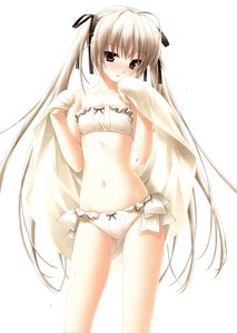 Rating: Questionable Score: 0 Tags: 1girl blanket blonde_hair kasugano_sora solo white_background yosuga_no_sora User: Rukaister