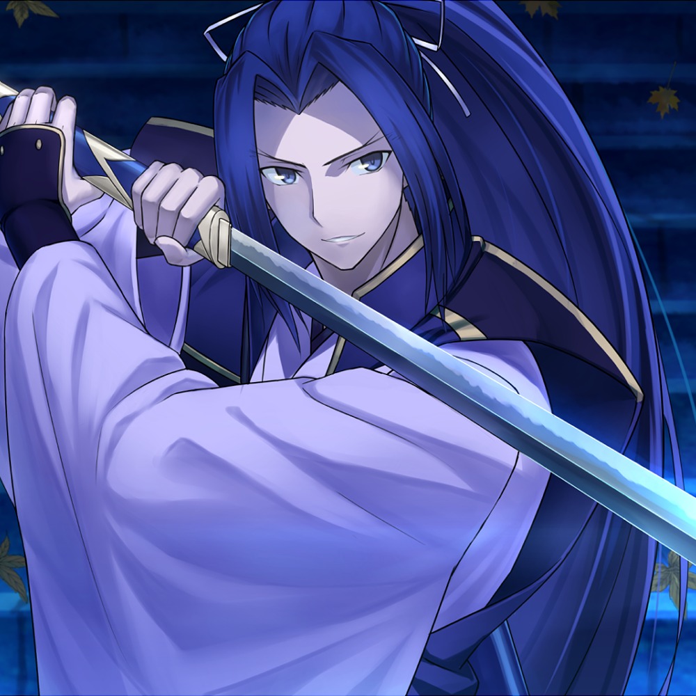 assassin fate/hollow_ataraxia fate/stay_night fortune_arterial kojiro ponytail purple_eyes purple_hair solo sword